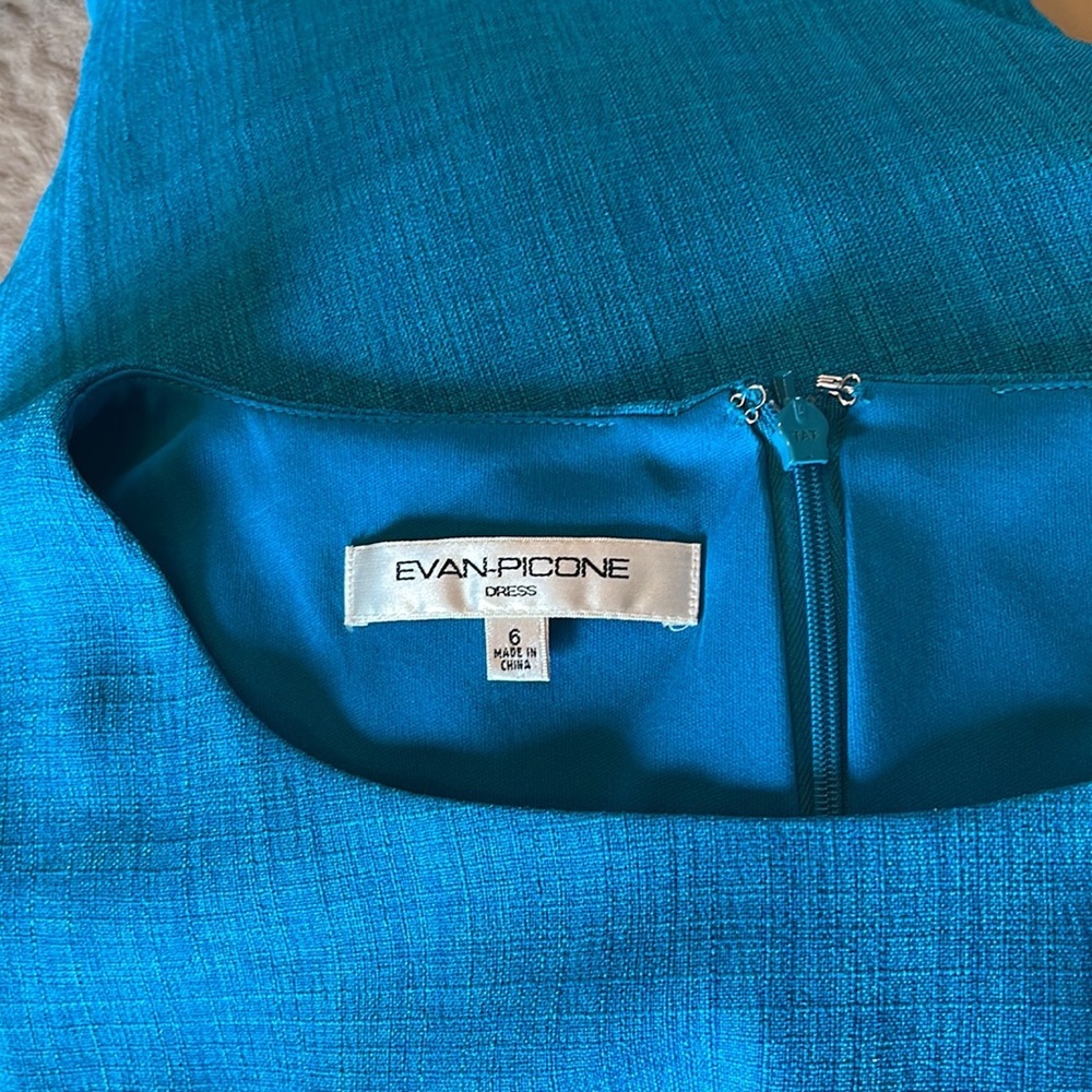EVAN-PICONE NWOT SHEATH TEAL BLUE 100% POLYESTER, LINEN LOOK, CASUAL DRESS SZ 6 - Picture 3 of 15